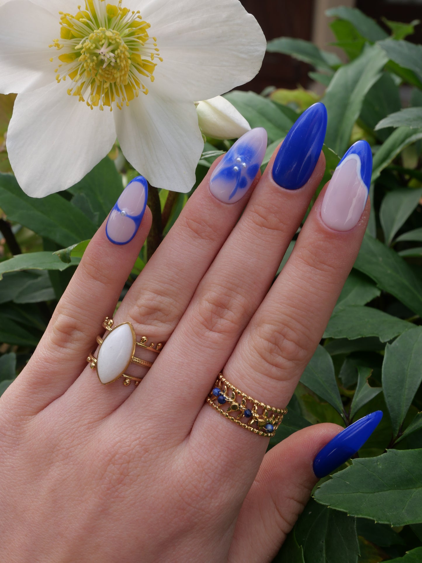 Press On Nails Bleu  Fleurie